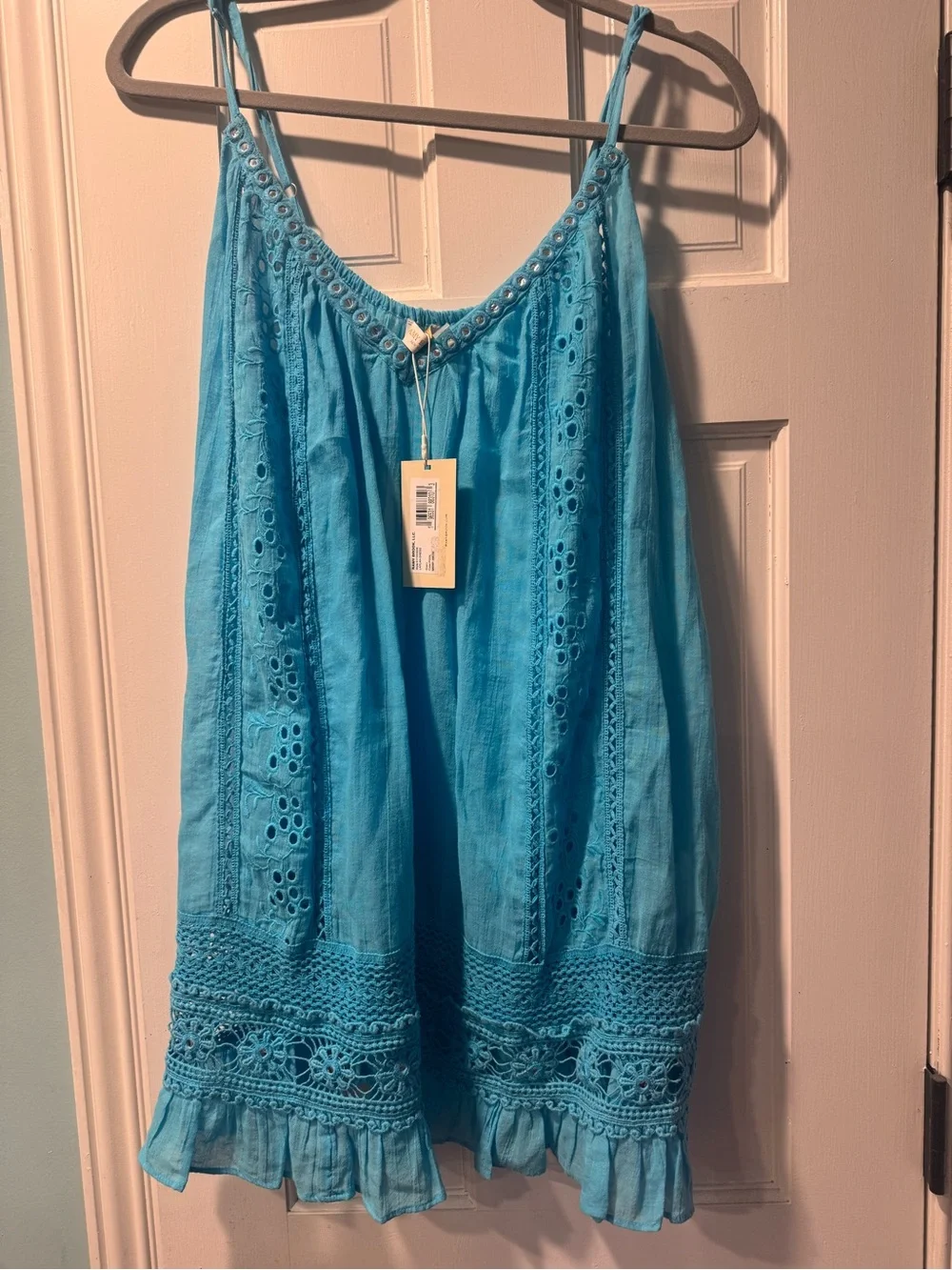 Ramy Brook Women’s Turquoise Eyelet Crochet Hem cover up Laylah dress